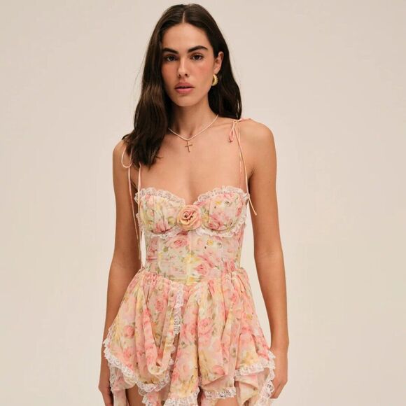 FOR LOVE & LEMONS Elea Asymmetrical Mini Dress In Peach NWT - Picture 1 of 13